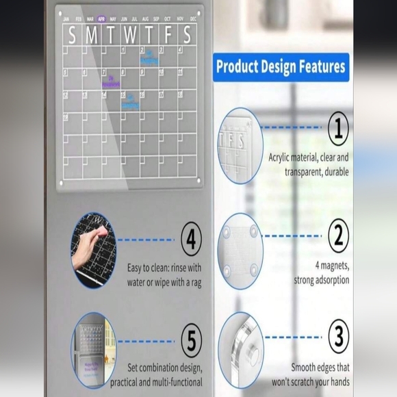 NWT-Aitee Acrylic Magnetic Calender for Fridge - Picture 2 of 5